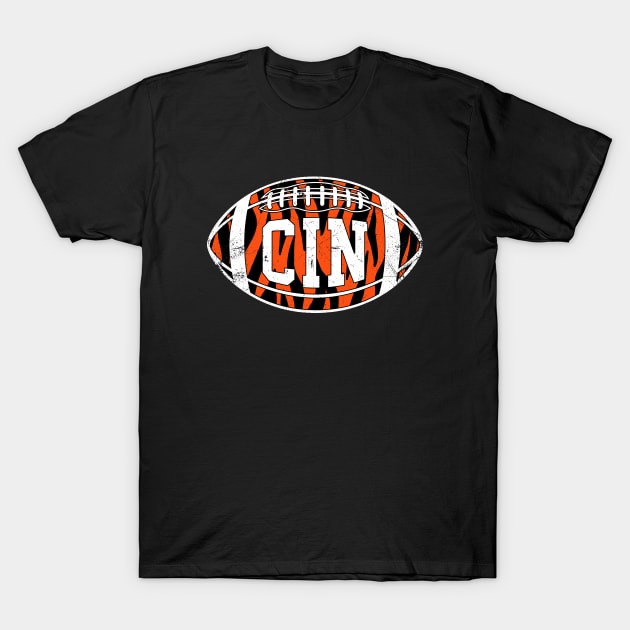 CIN Striped Retro Football - Black T-Shirt by KFig21